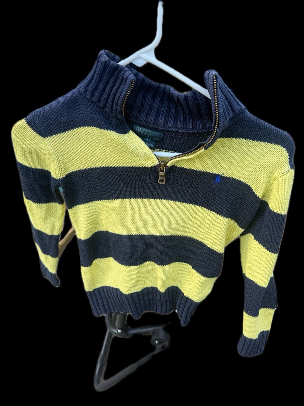 Ralph Lauren Striped Cowl Half-Zip Sweater in Navy and Yellow